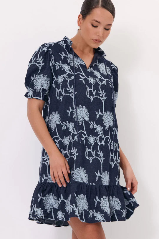 Lolita Embroidered Denim Dress Denim Dresses Adorne