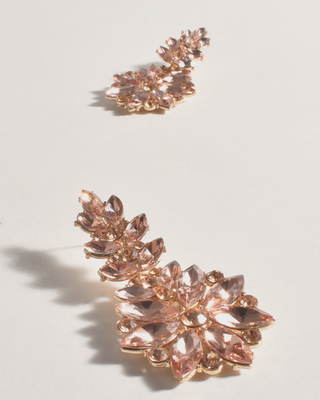 Dropped Floral Jewelled Earrings Champagne - Global Free Style