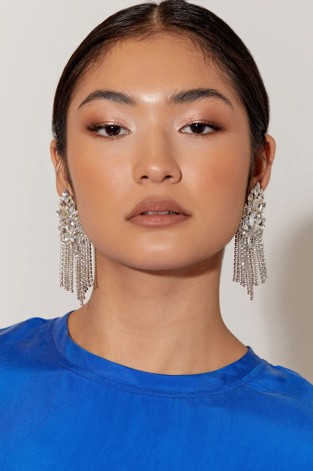 Jewelled Tassel Cocktail Earrings Crystal/Silver - Global Free Style