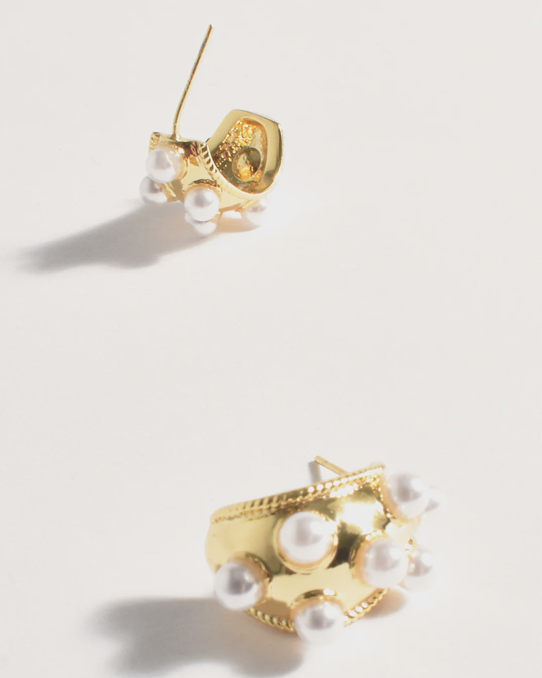 Mini Curved Faux Pearl Metal Hoops Cream/Gold - Global Free Style