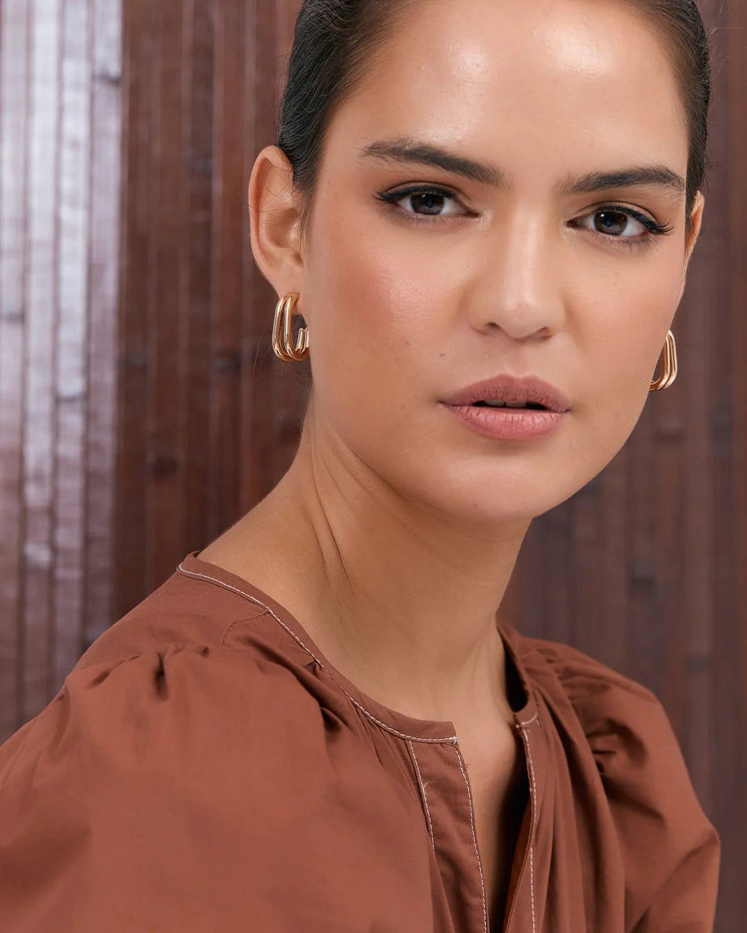 Double Curved Front Stud Earrings Gold Earrings Adorne