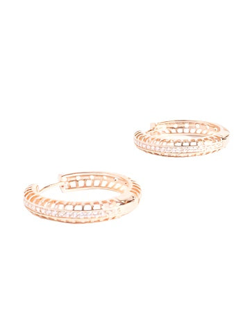 Diamante Detail Hinged Hoops Gold - Global Free Style