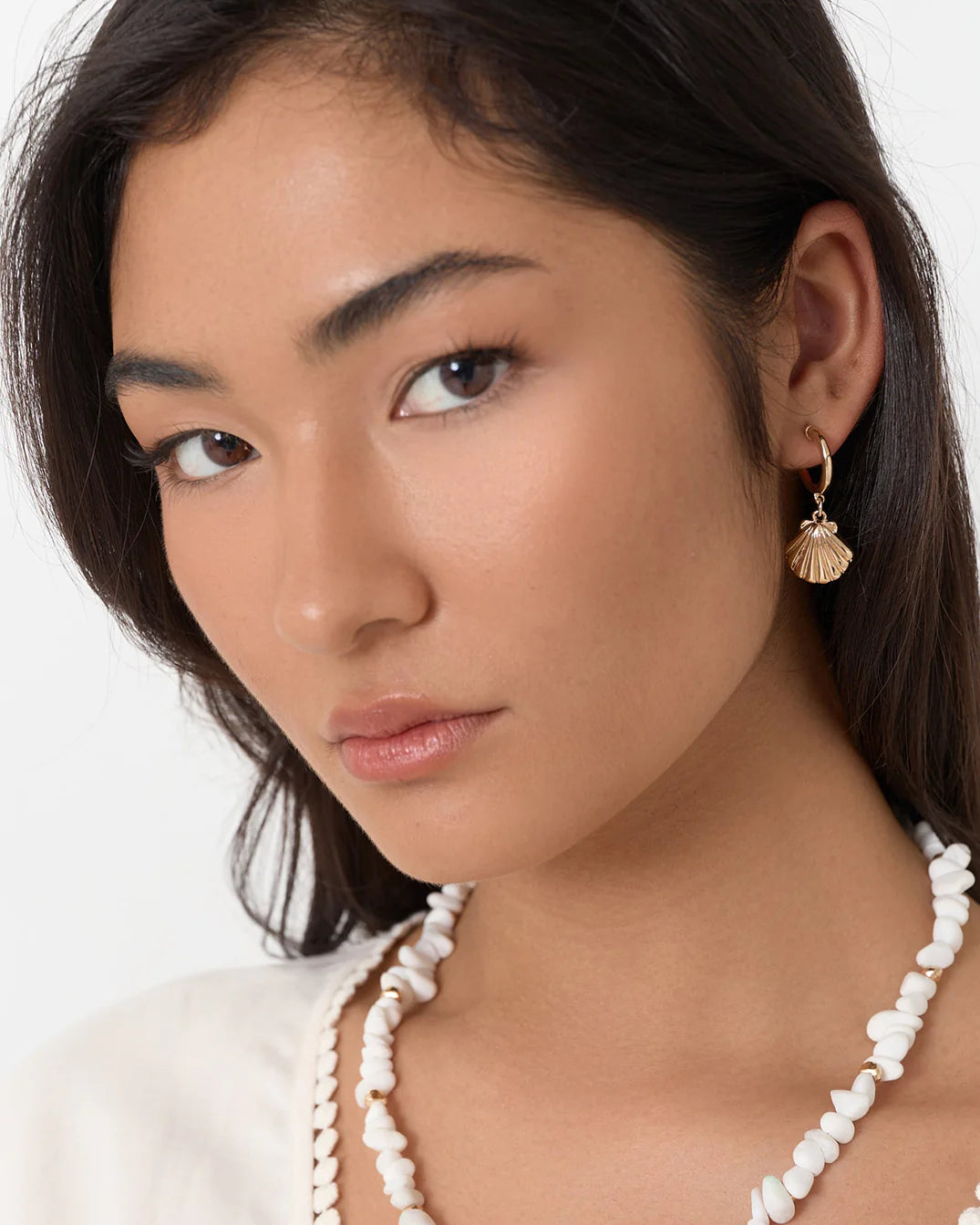 Mini Metal Shell Hoops Gold Earrings Adorne