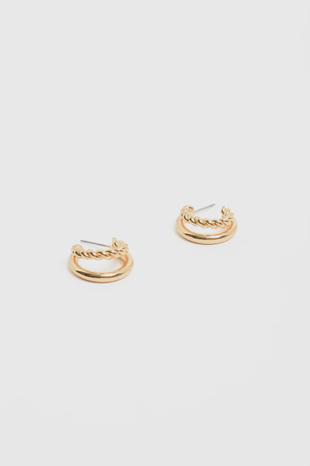 Twist Detail Double Hoops Gold Earrings Adorne