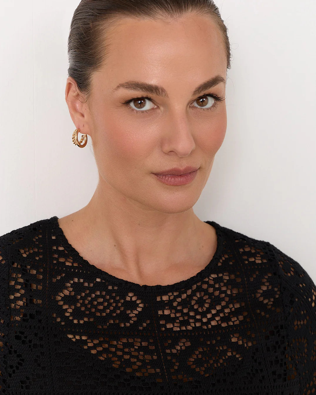 Twist Detail Double Hoops Gold Earrings Adorne