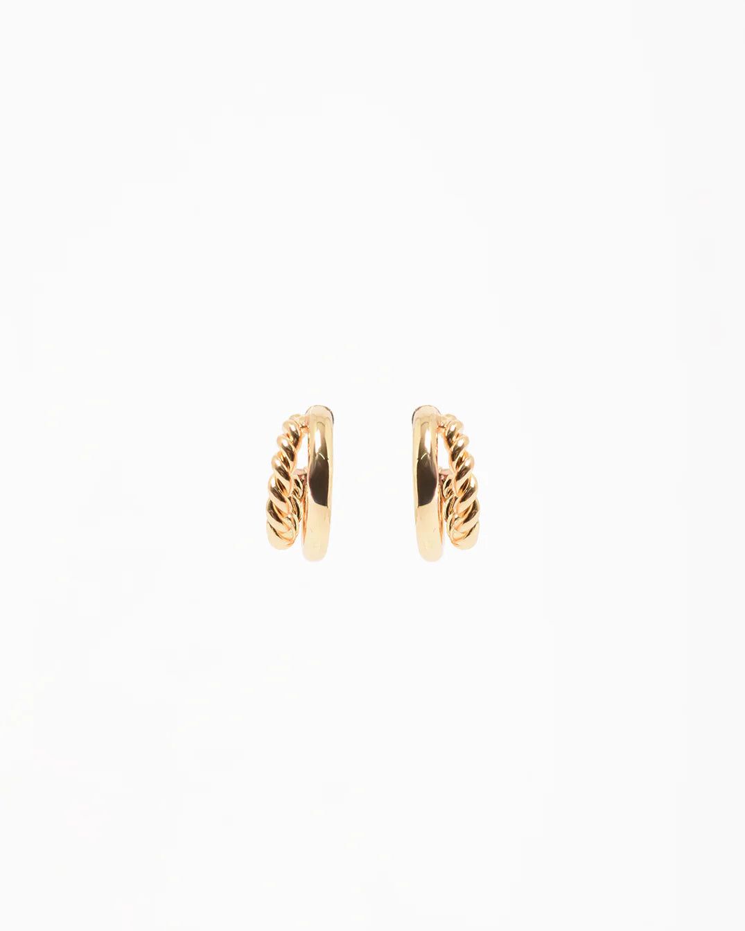 Twist Detail Double Hoops Gold Earrings Adorne