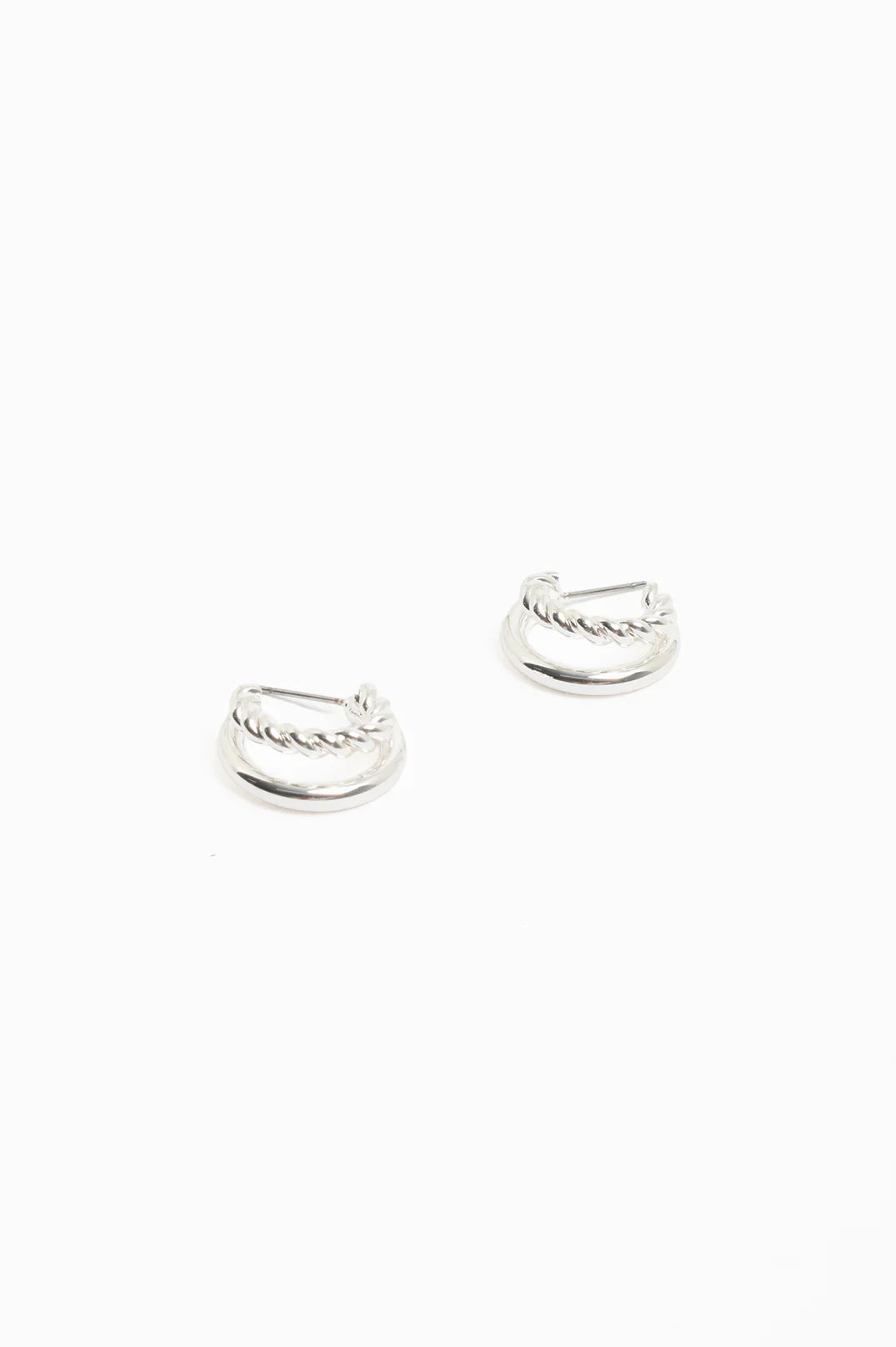 Twist Detail Double Hoops Silver Earrings Adorne