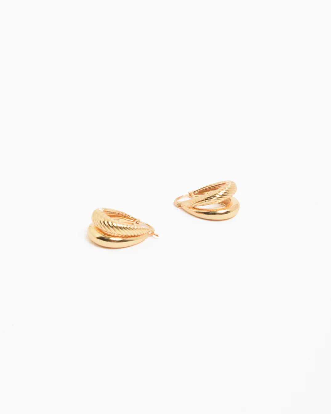 Oval Braid Detail Double Hoops Gold Earrings Adorne