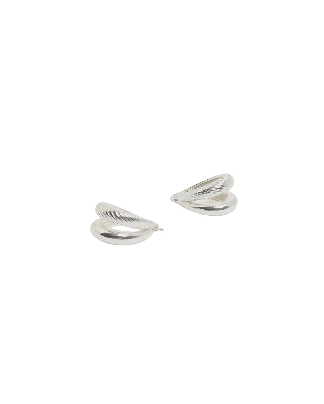 Oval Braid Detail Double Hoops Silver Earrings Adorne