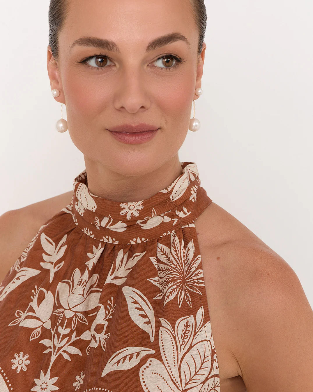 Two Part Pearl Ball Event Earrings Cream/Gold Earrings Adorne