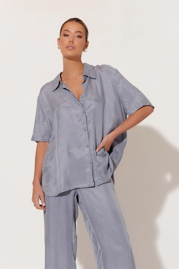 Nancy Cupro Short Sleeve Shirt Grey - Global Free Style