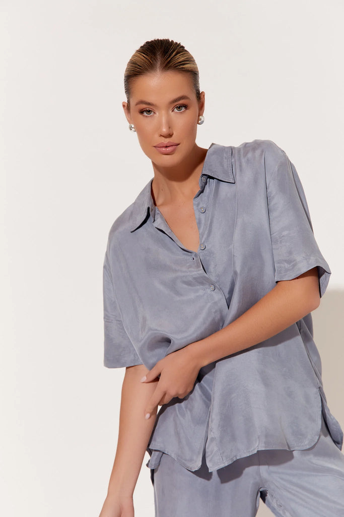 Nancy Cupro Short Sleeve Shirt Grey - Global Free Style