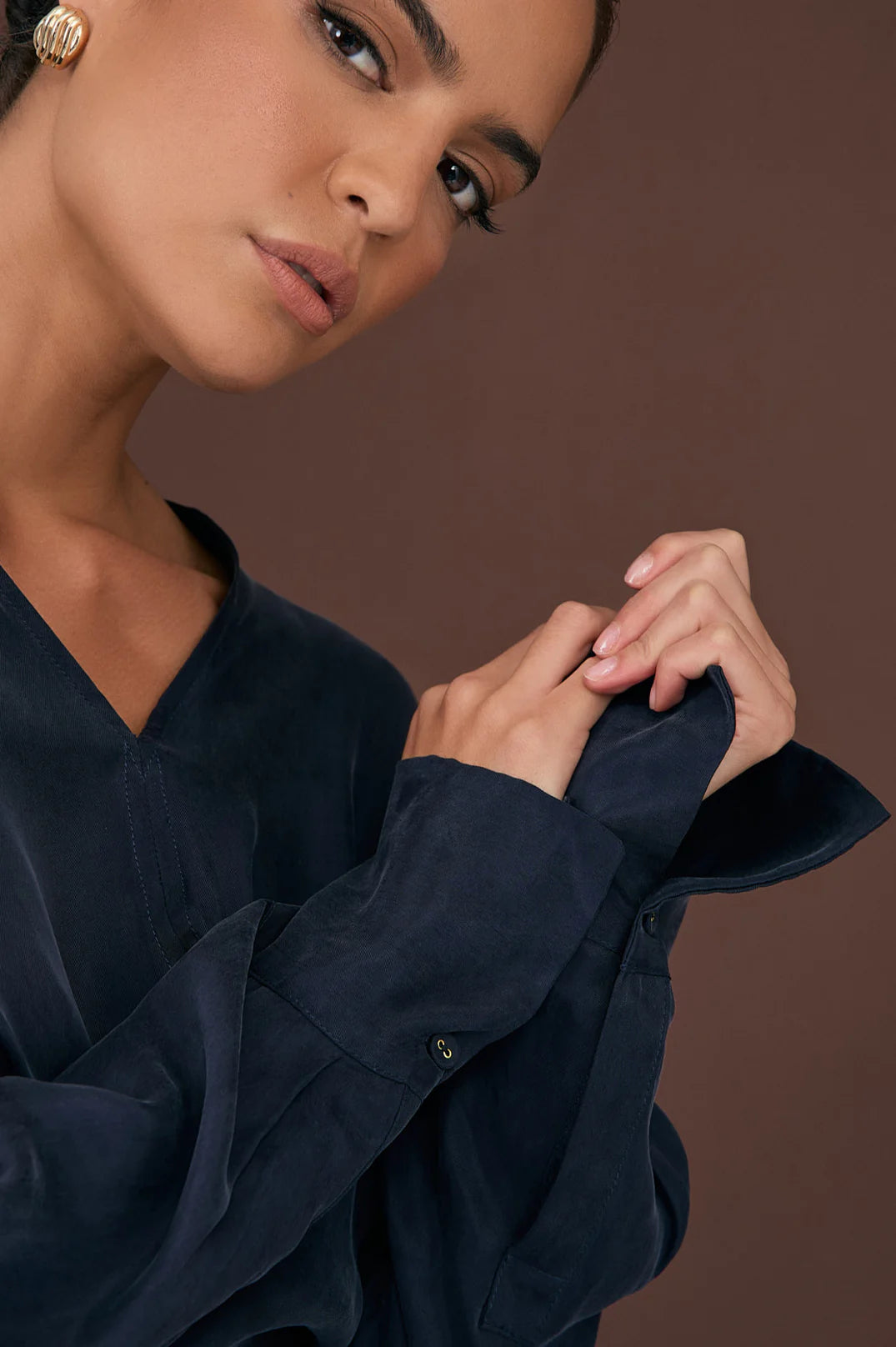 Rylie Cupro Top Navy Tops Adorne