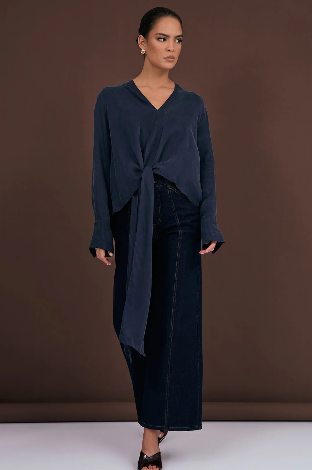 Rylie Cupro Top Navy Tops Adorne