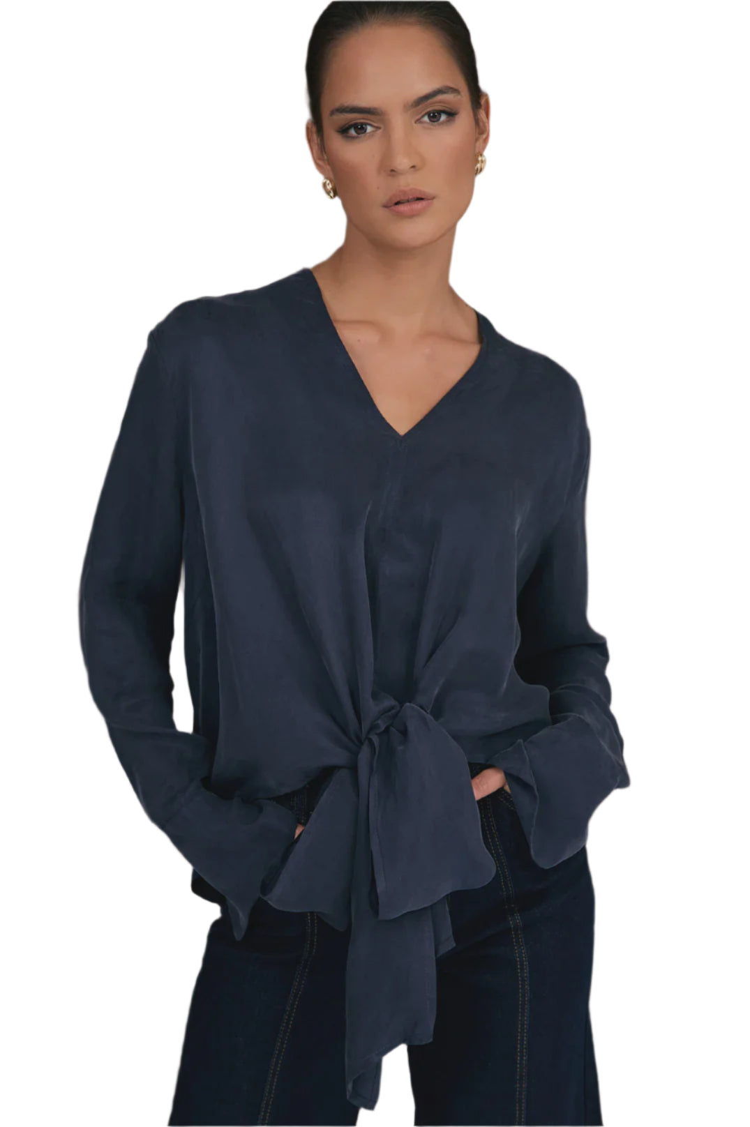 Rylie Cupro Top Navy Tops Adorne