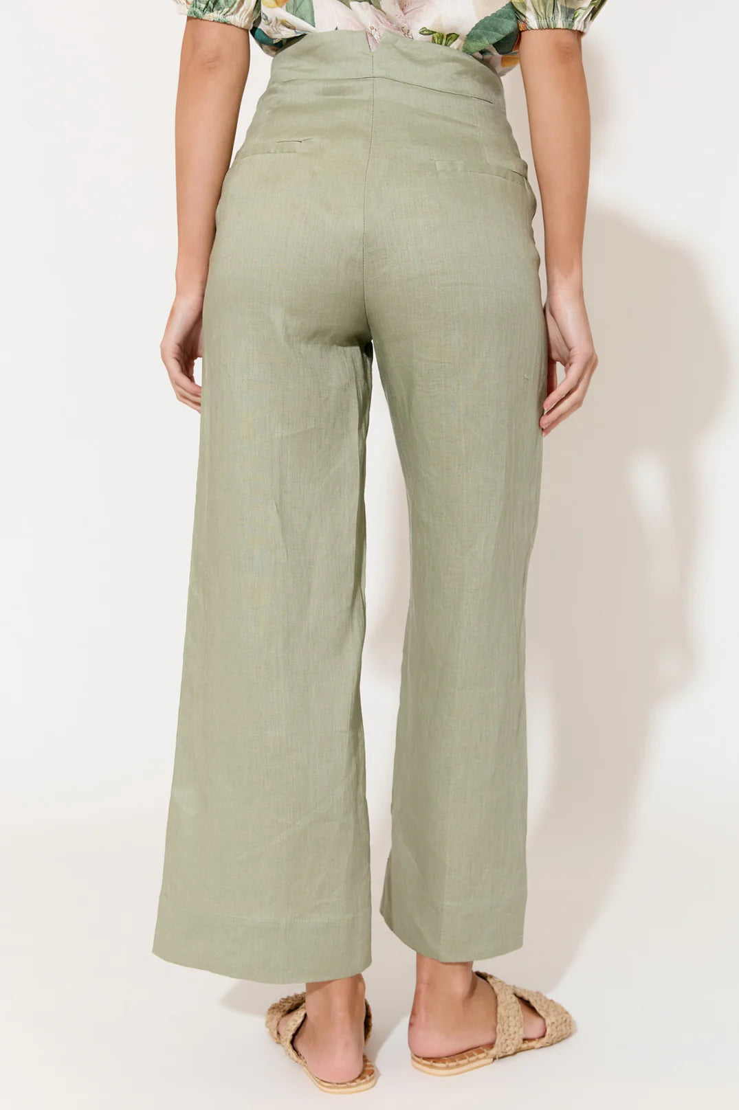 Nisha Cropped Linen Pant Sage Green Bottoms Adorne