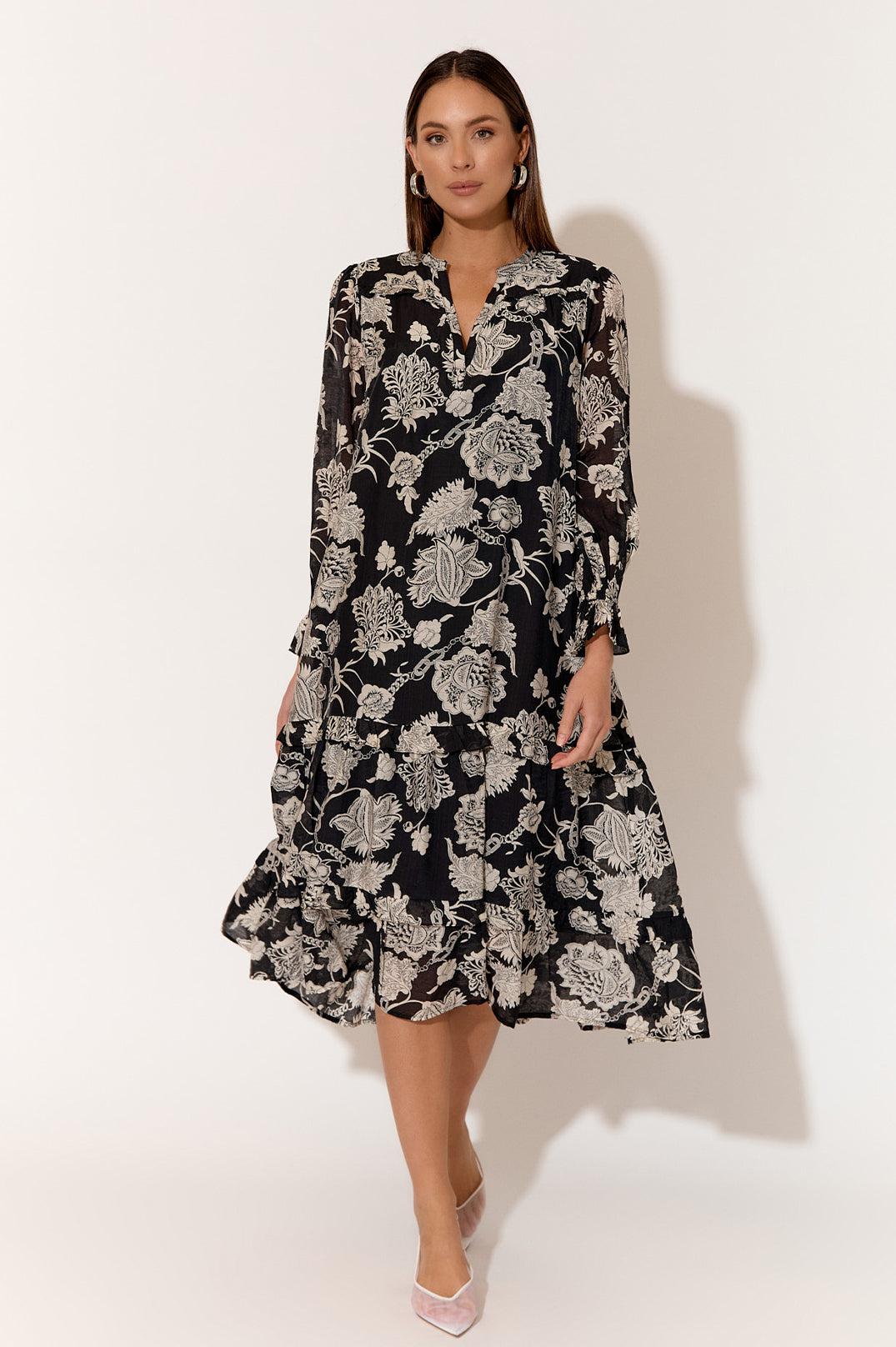 Frances Floral Long Sleeve Dress Black Dresses Adorne