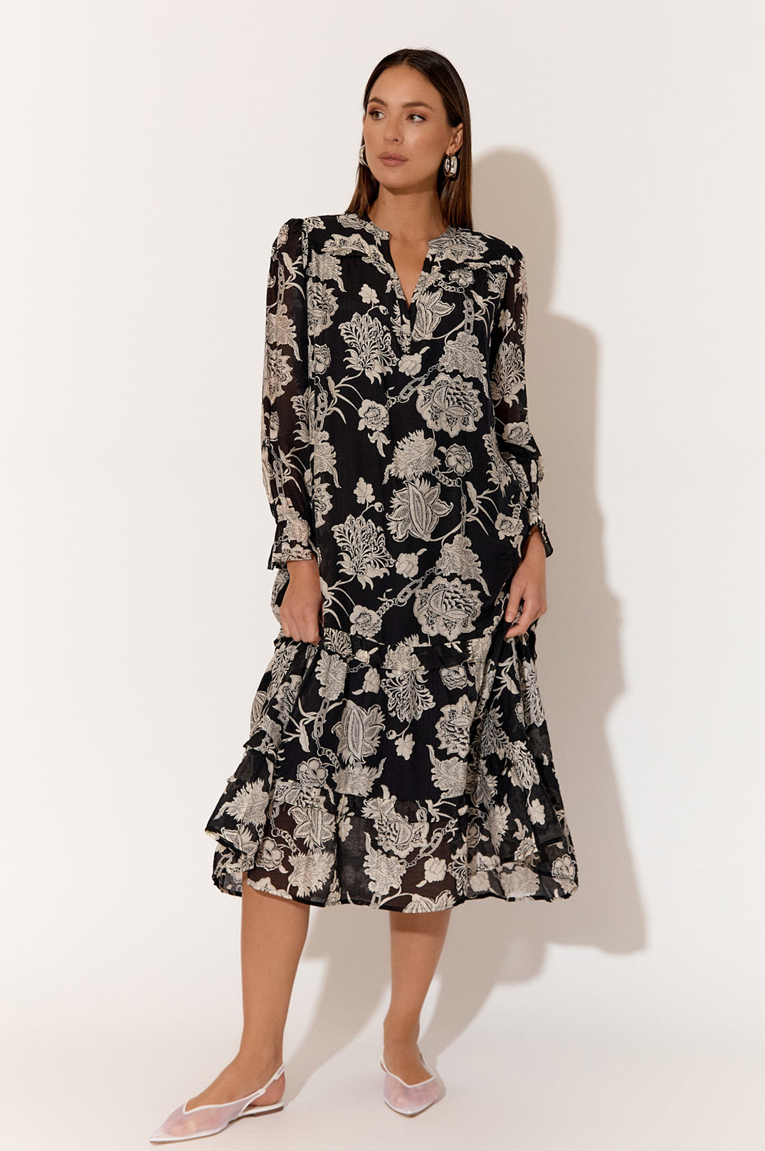 Frances Floral Long Sleeve Dress Black Dresses Adorne