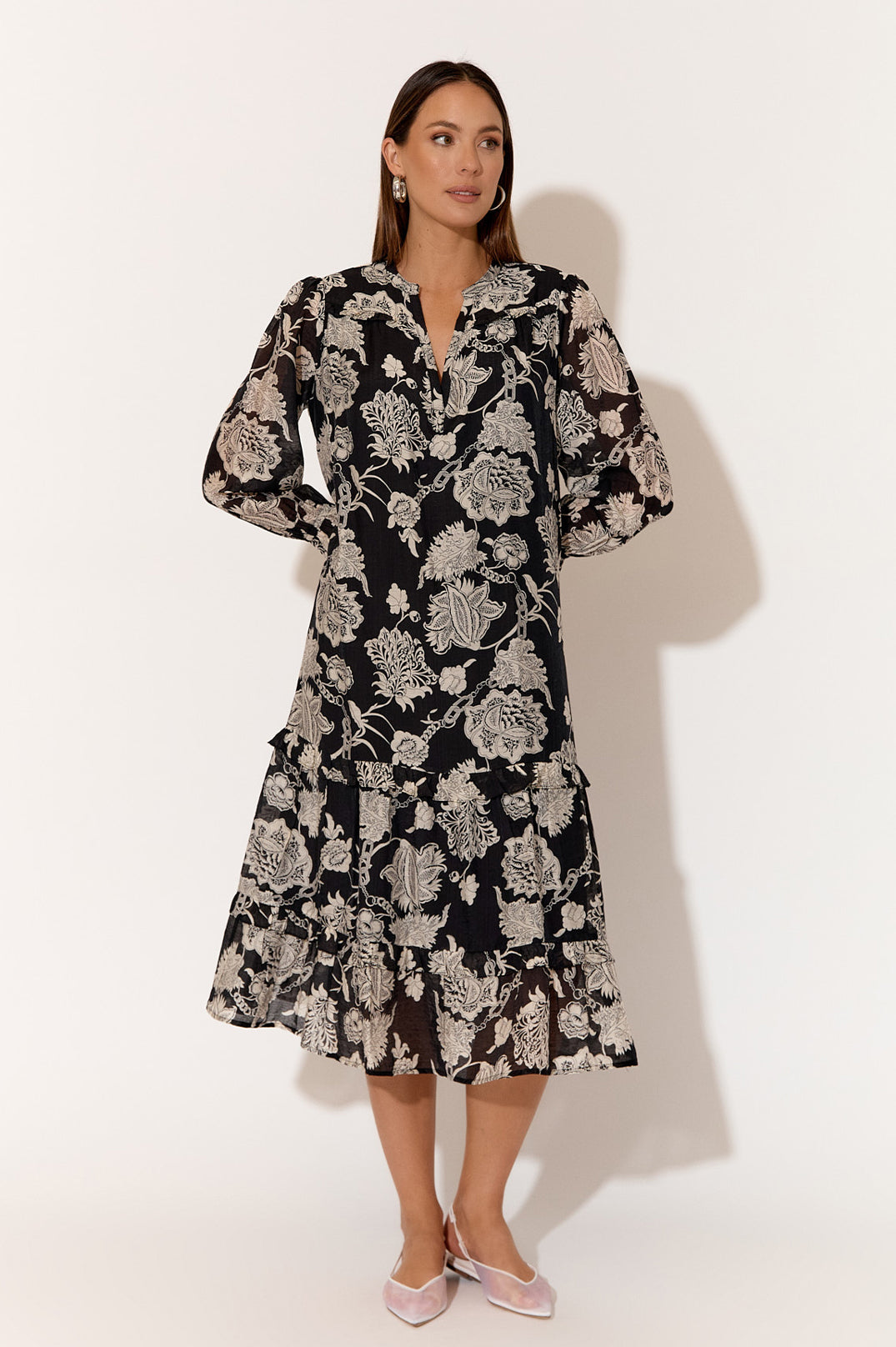 Frances Floral Long Sleeve Dress Black Dresses Adorne