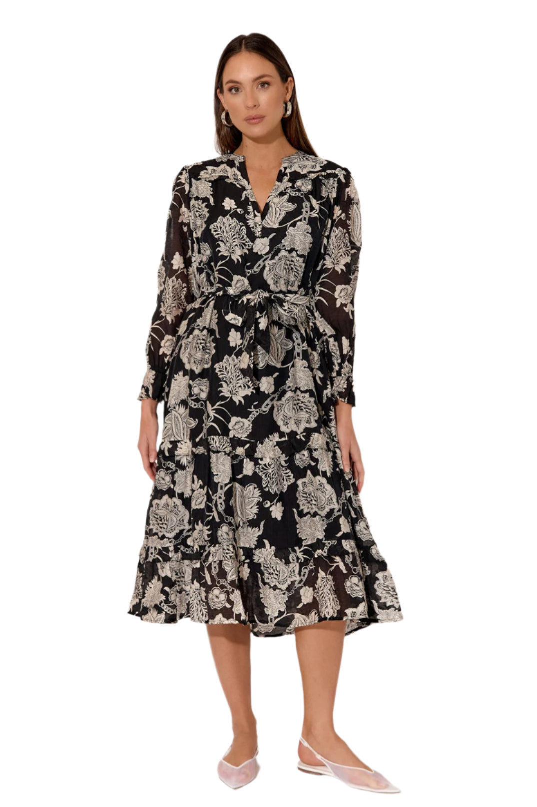 Frances Floral Long Sleeve Dress Black Dresses Adorne