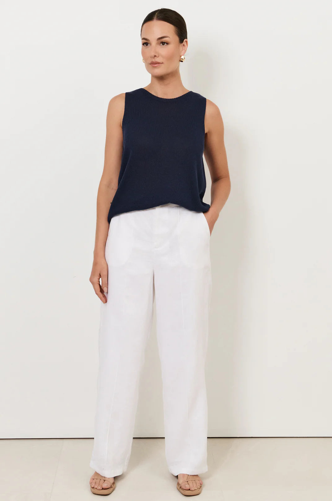 Alessia Lined Linen Pant White Bottoms Adorne S(8)