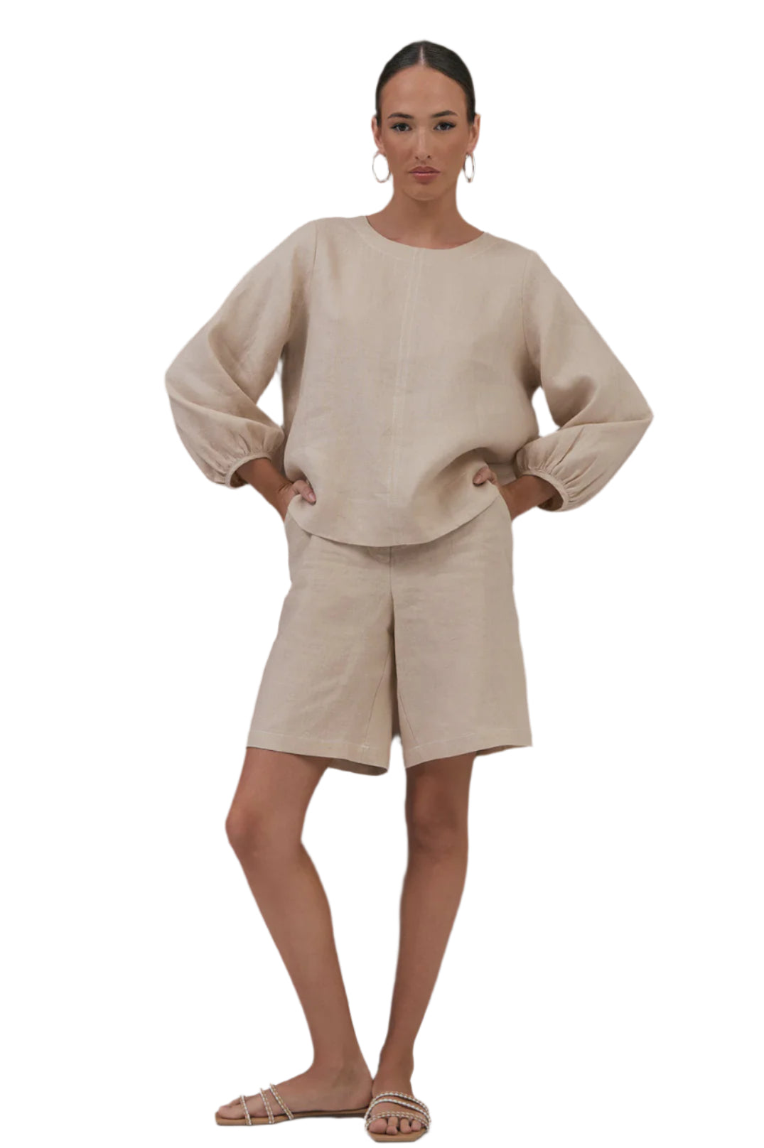 Heidi Contrast Stitch Bermuda Short Camel Bottoms Adorne