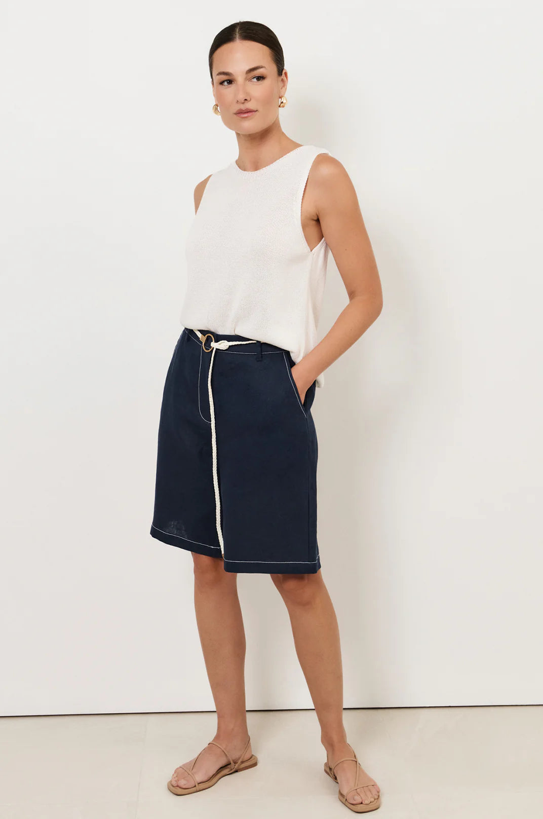 Heidi Contrast Stitch Bermuda Short Navy Bottoms Adorne