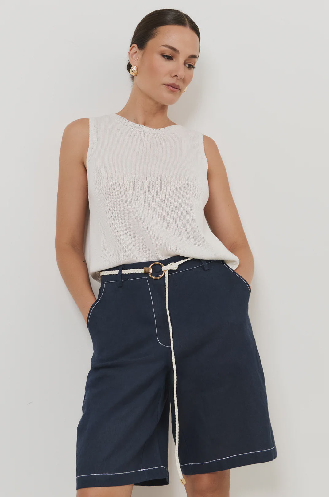 Heidi Contrast Stitch Bermuda Short Navy Bottoms Adorne 8