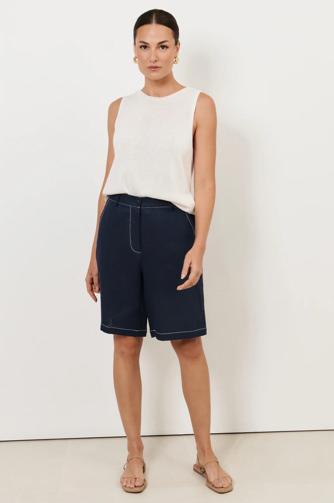 Heidi Contrast Stitch Bermuda Short Navy Bottoms Adorne