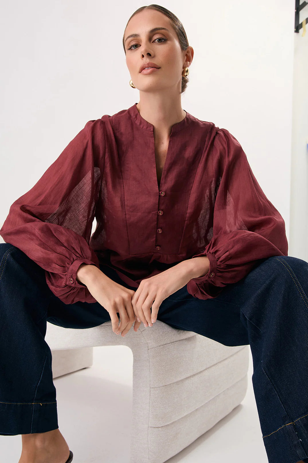 Issy Ballon Sleeve Ramie Top Tops Adorne