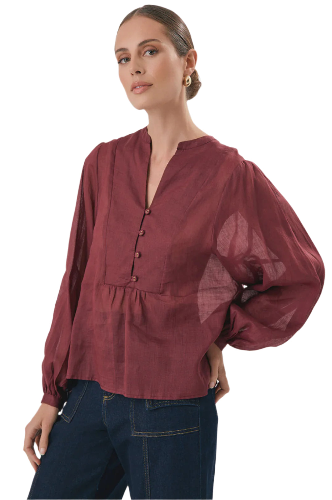 Issy Ballon Sleeve Ramie Top Tops Adorne