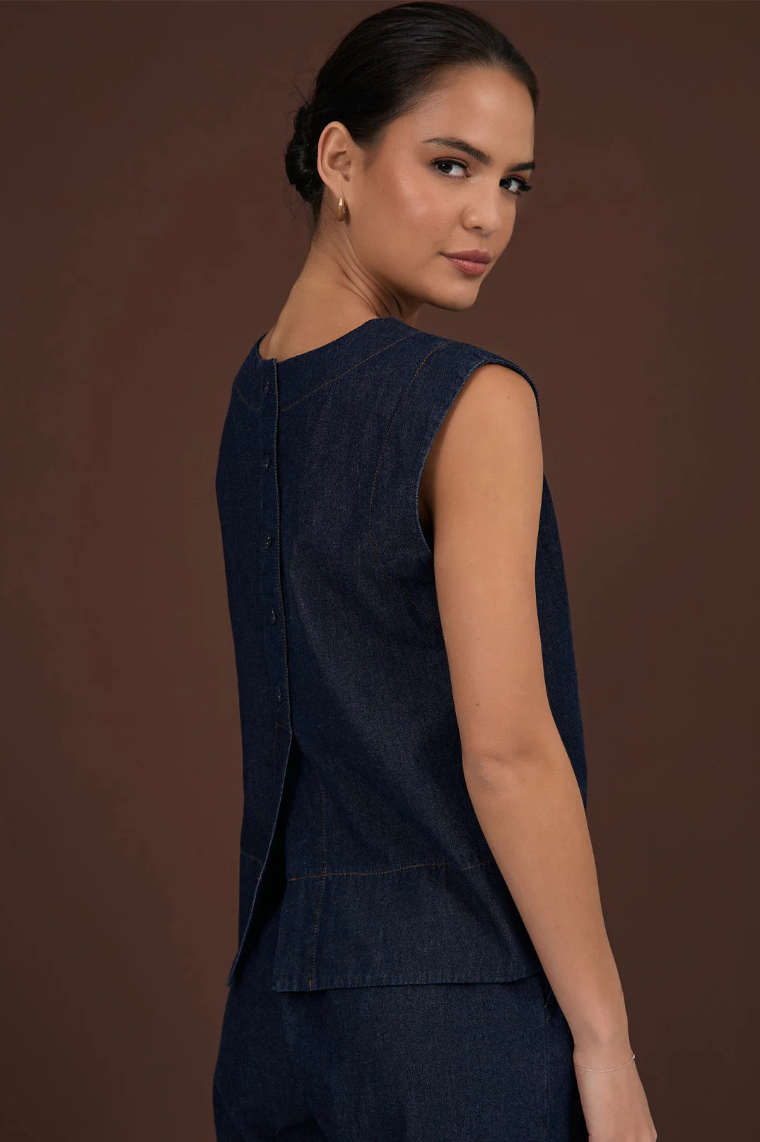 Kita Light Weight Denim Button Back Top Light Denim - Global Free Style