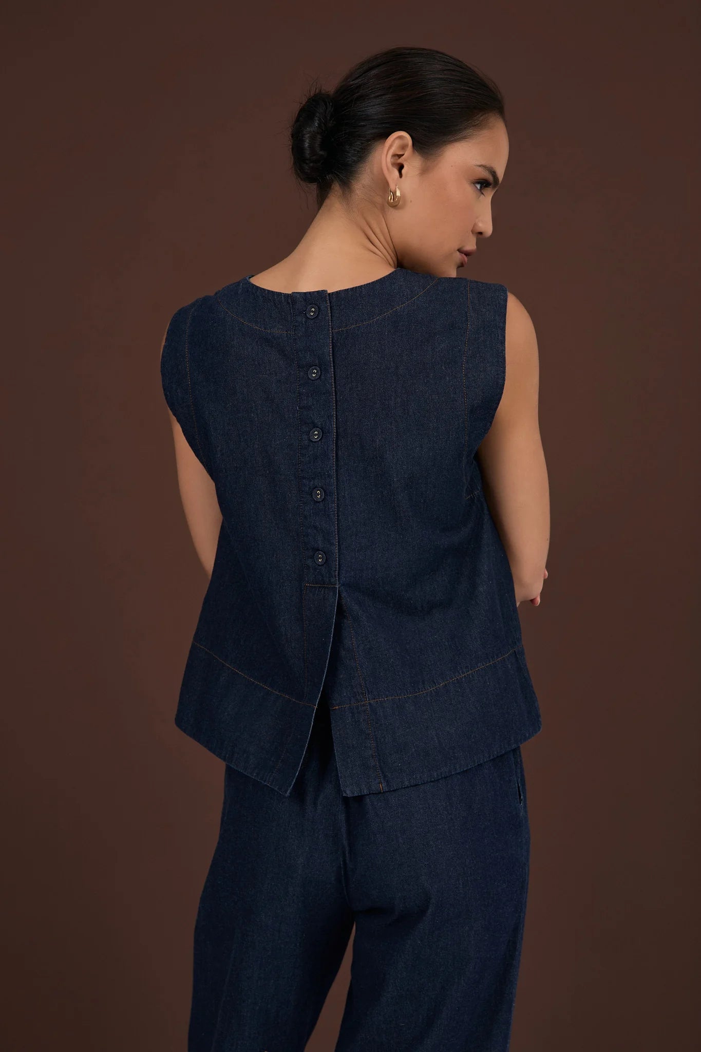 Kita Light Weight Denim Button Back Top Light Denim - Global Free Style