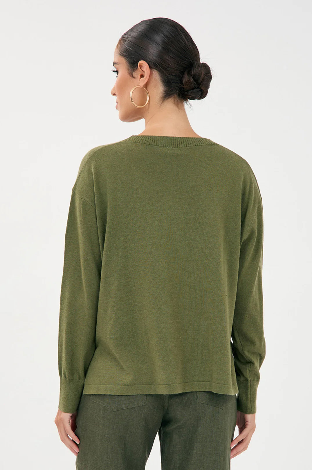 Laney Long Sleeve V Neck Light Weight Knit Top Khaki Tops Adorne