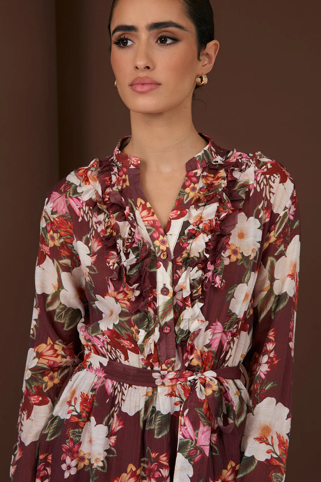 Becca Montilla Print Frill Dress Floral Dresses Adorne