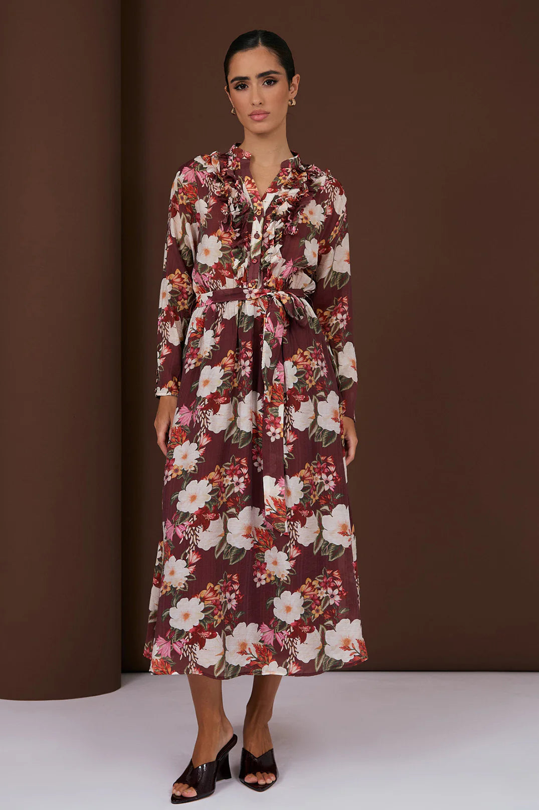 Becca Montilla Print Frill Dress Floral Dresses Adorne