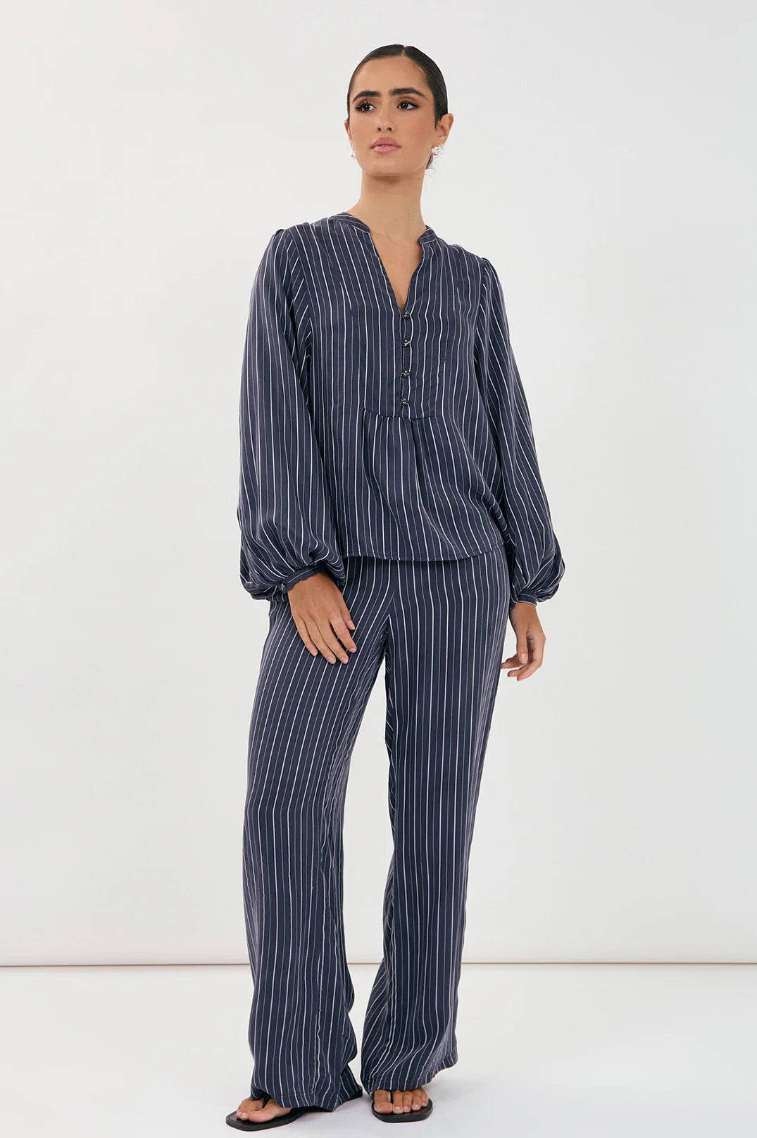 Stevie Striped Cupro Pant Navy Bottoms Adorne