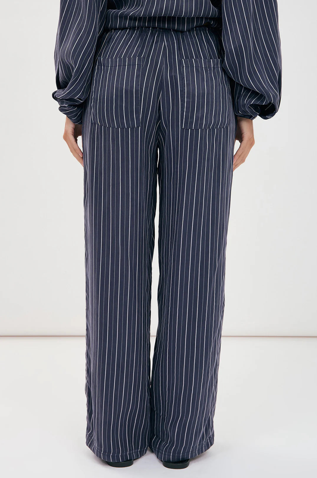 Stevie Striped Cupro Pant Navy Bottoms Adorne