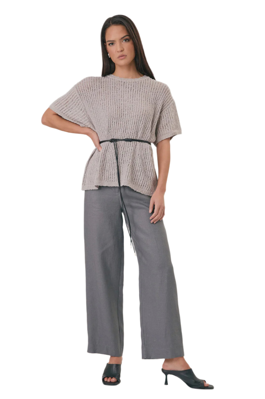 Lulu Wide Leg Linen Pant Grey Bottoms Adorne