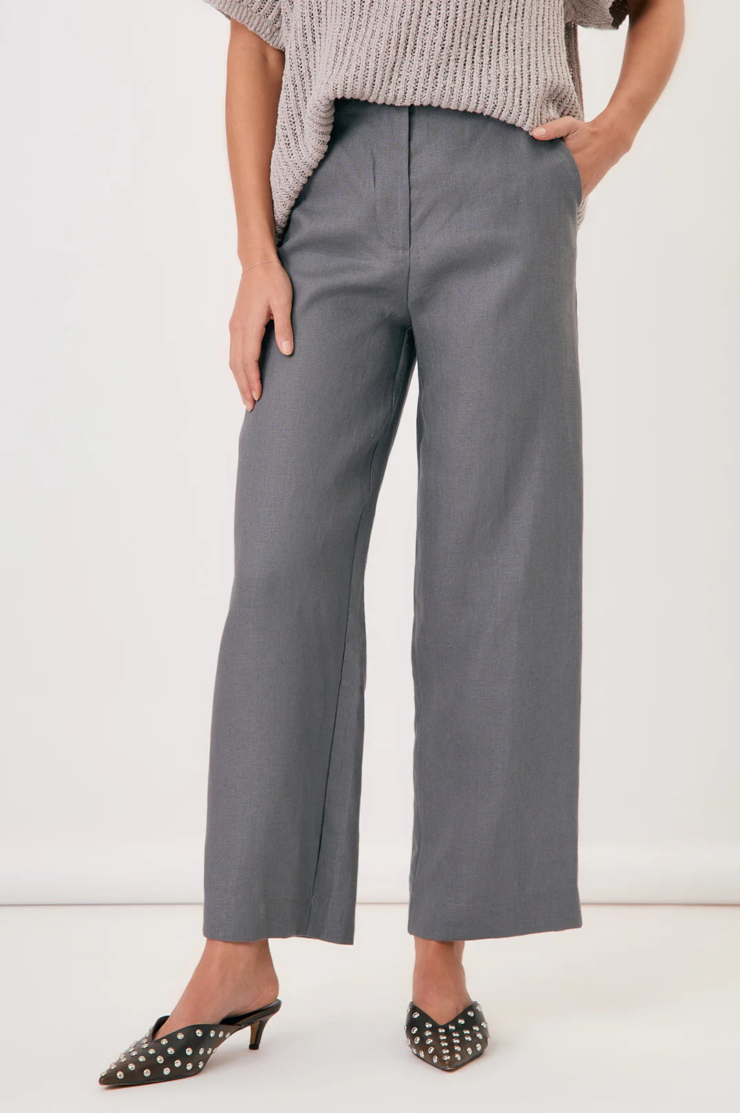 Lulu Wide Leg Linen Pant Grey Bottoms Adorne