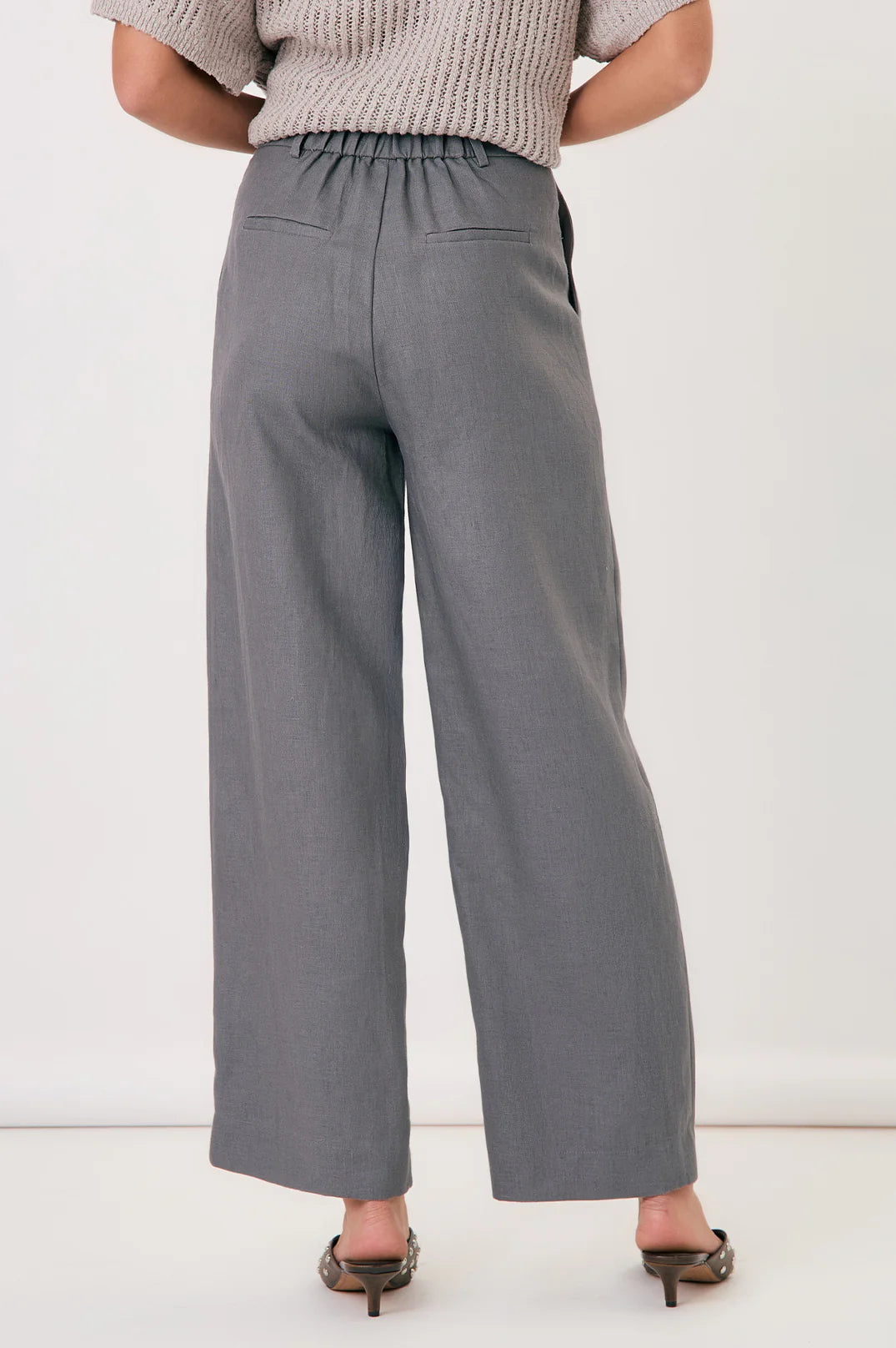Lulu Wide Leg Linen Pant Grey Bottoms Adorne