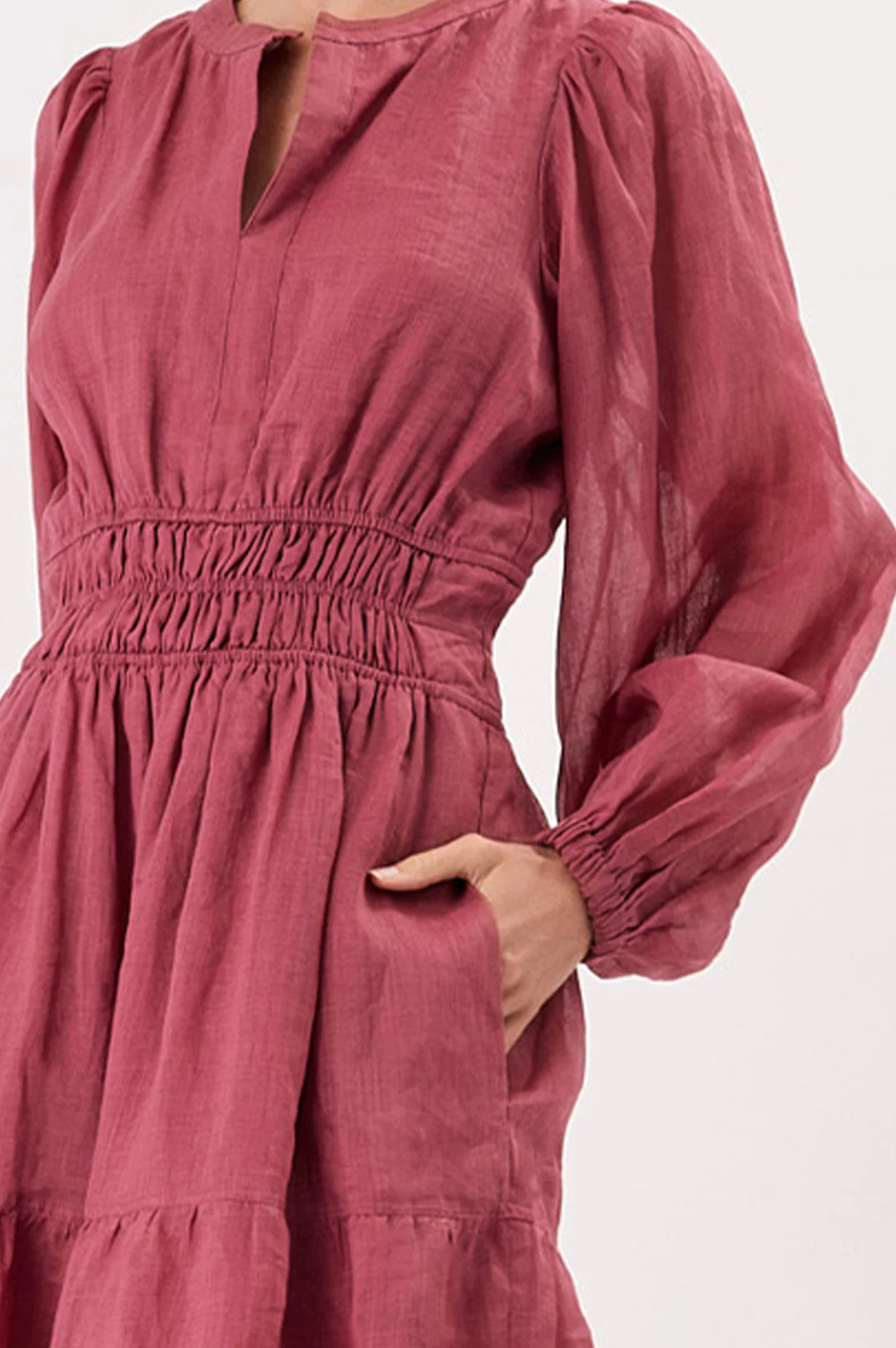 Violette Long Sleeve Ramie Short Dress Berry Dresses Adorne