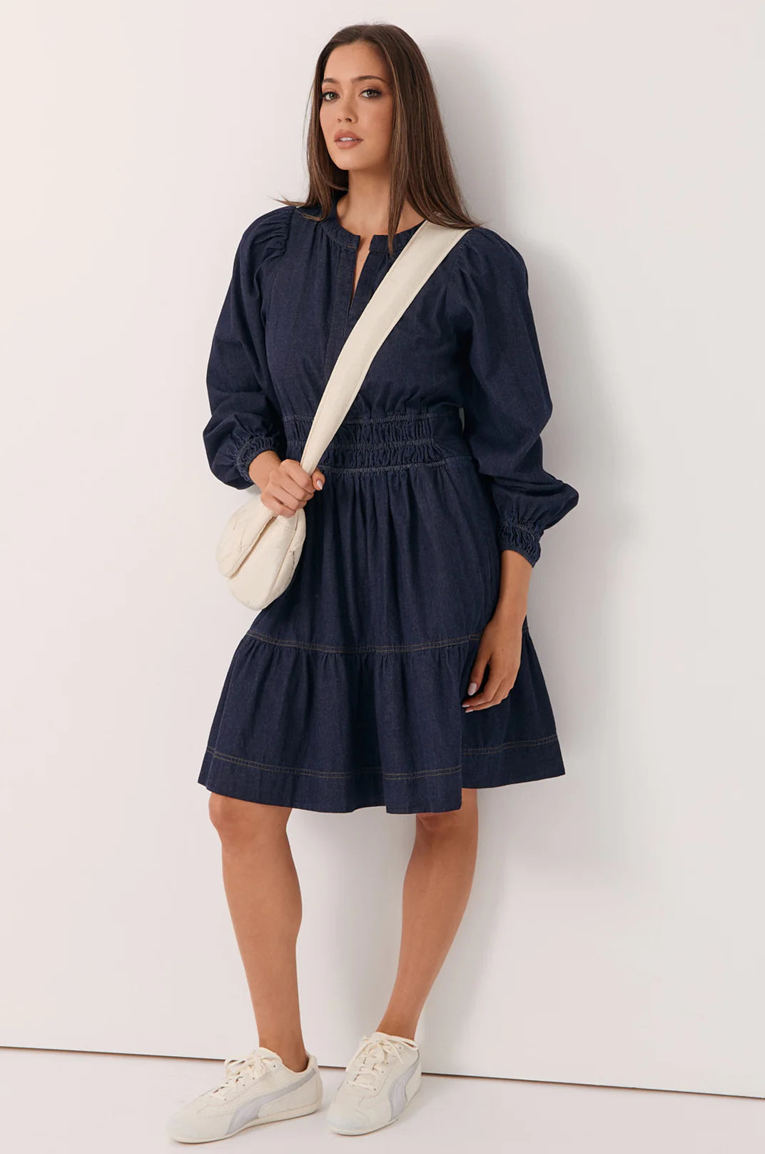 Violette Long Sleeve Short Denim Dress Denim Dresses Adorne