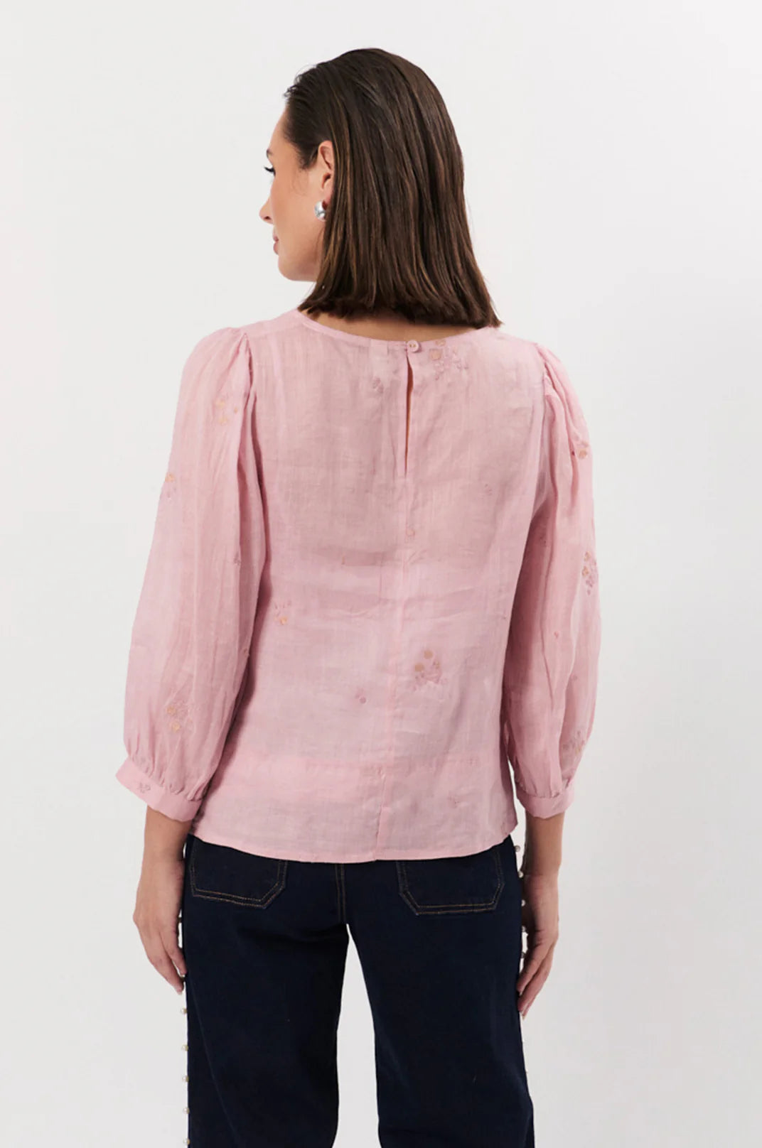 Hannah Embroidered Ramie Top Pink Tops Adorne