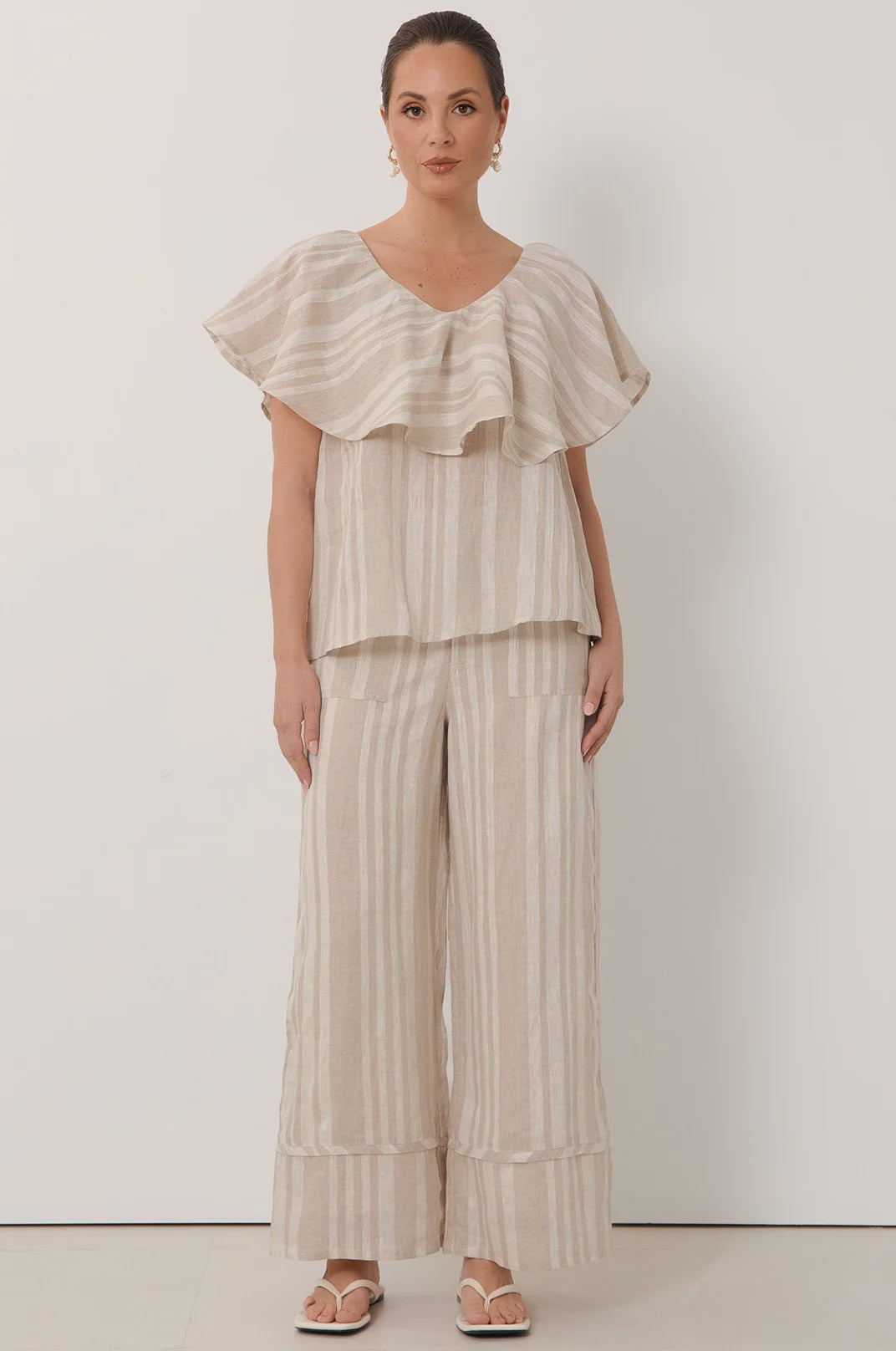 Gabriella Lined Linen Pant Stripe Bottoms Adorne