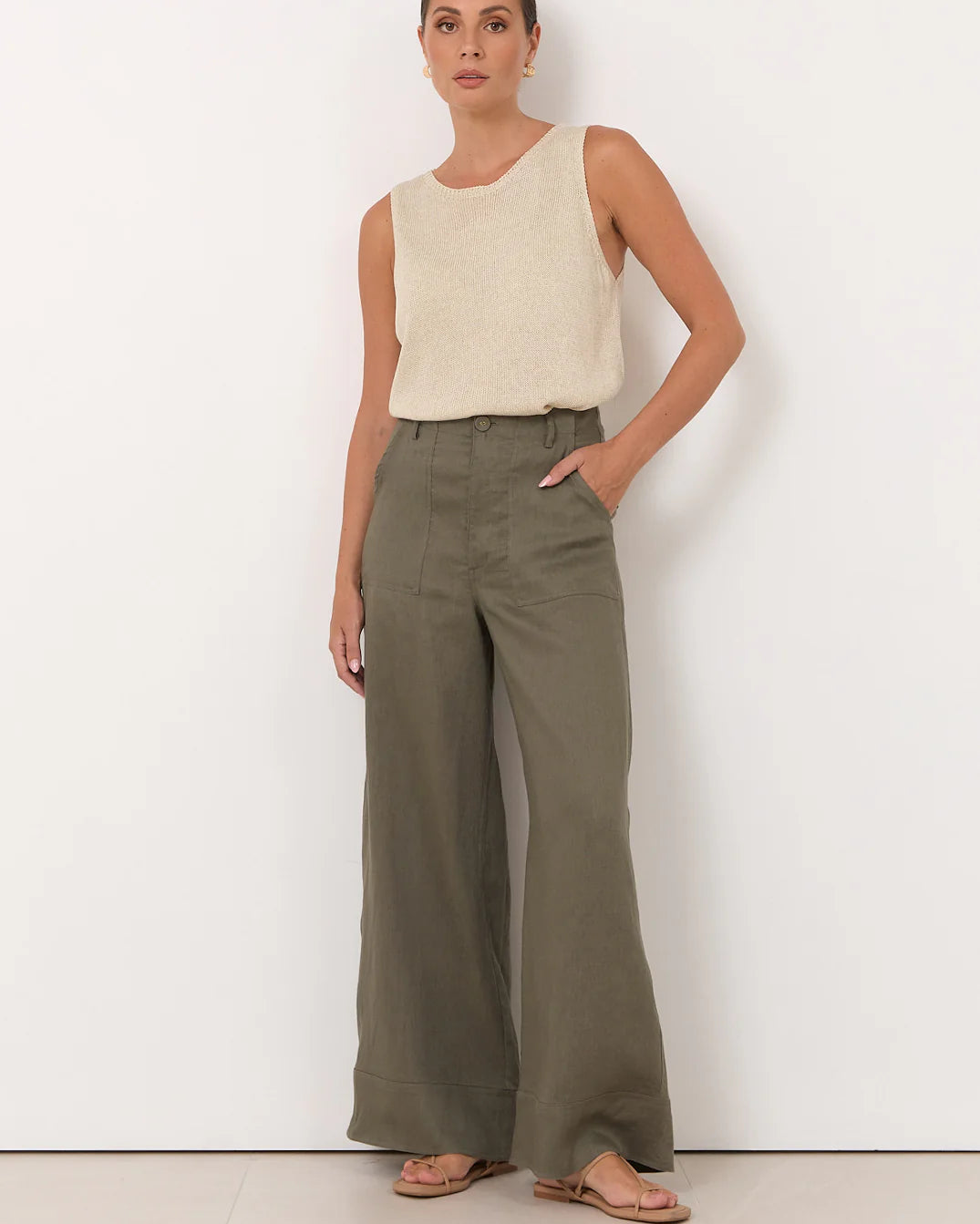 Avalon Wide Leg Linen Pant Khaki - Global Free Style