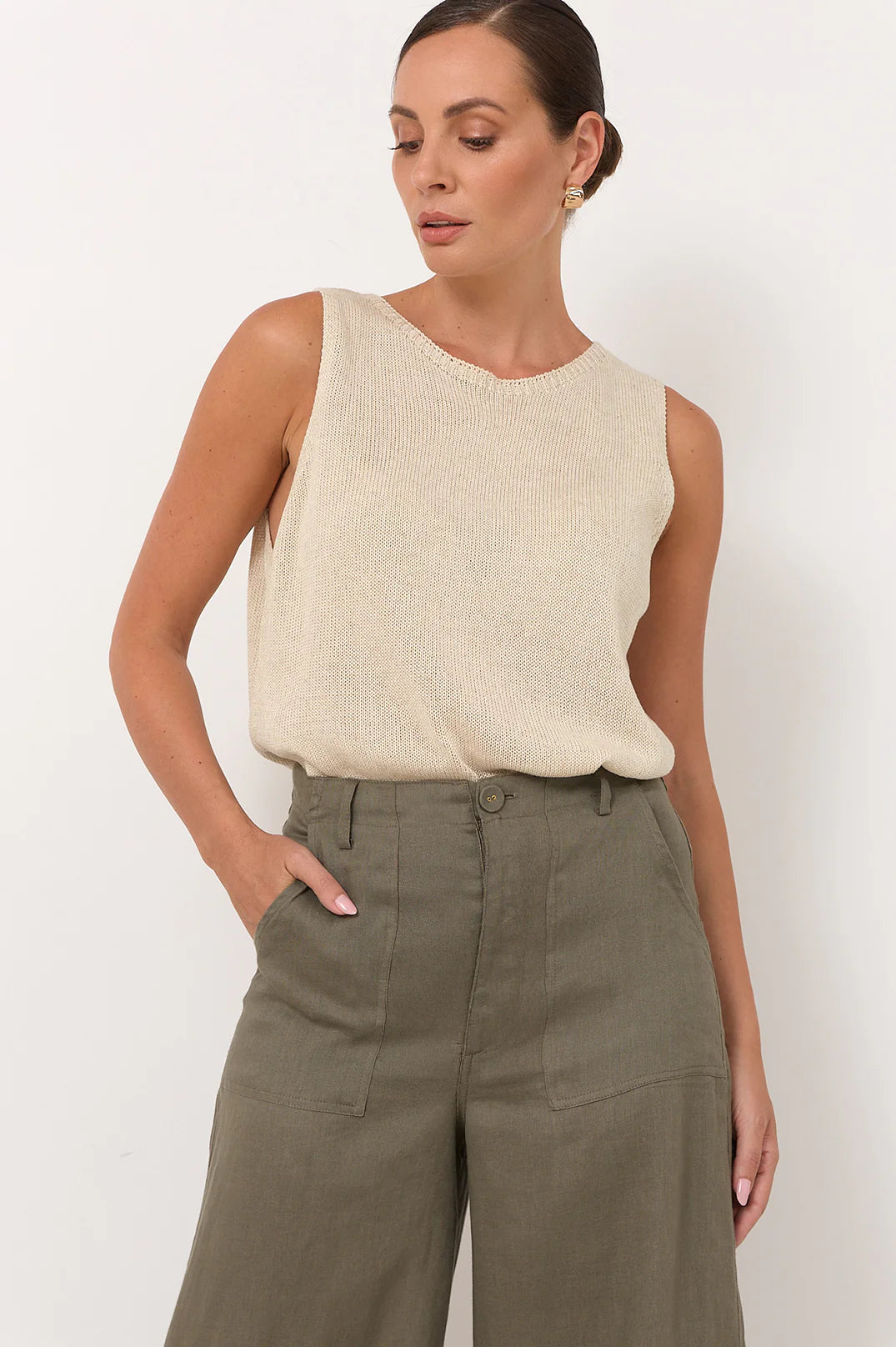 Avalon Wide Leg Linen Pant Khaki - Global Free Style