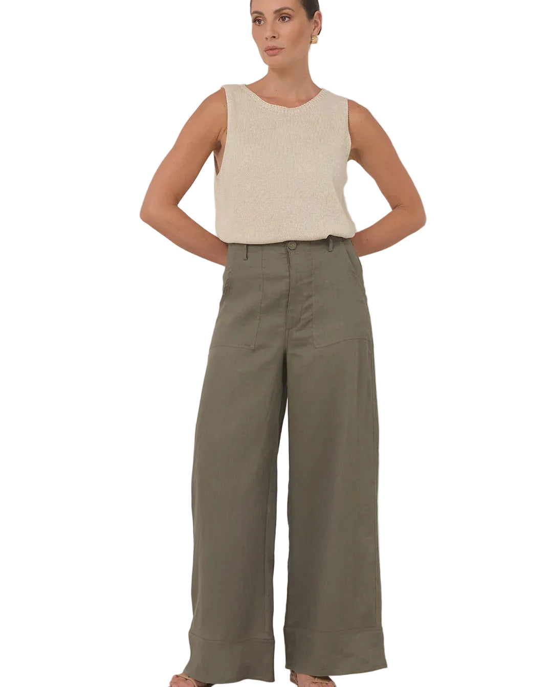 Avalon Wide Leg Linen Pant Khaki - Global Free Style