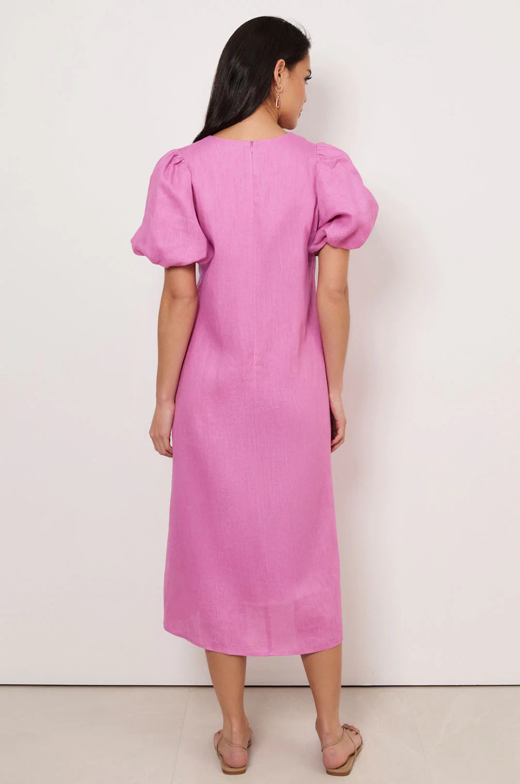 Marissa Tie Detail Linen Dress Pink Dresses Adorne