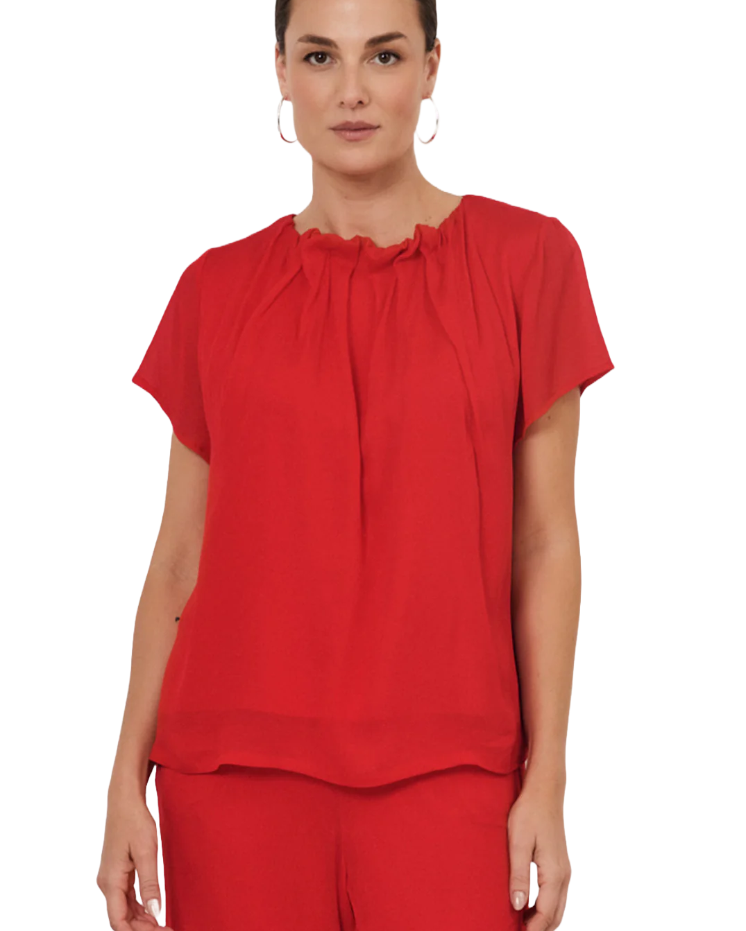 Candice Pleated Neckline Top Red Tops Adorne